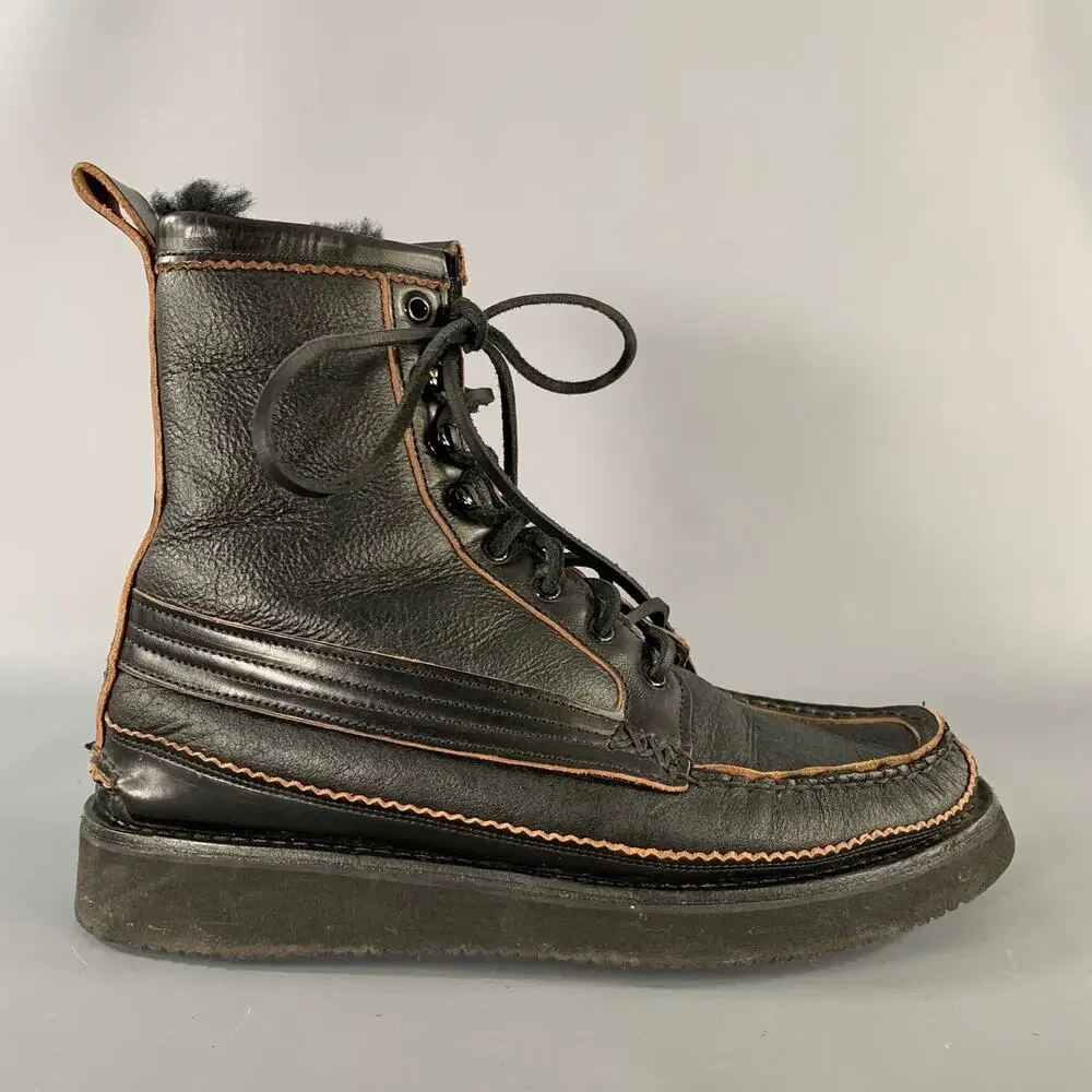YUKETEN Size 9 Black Brown Leather Lace Up Boots